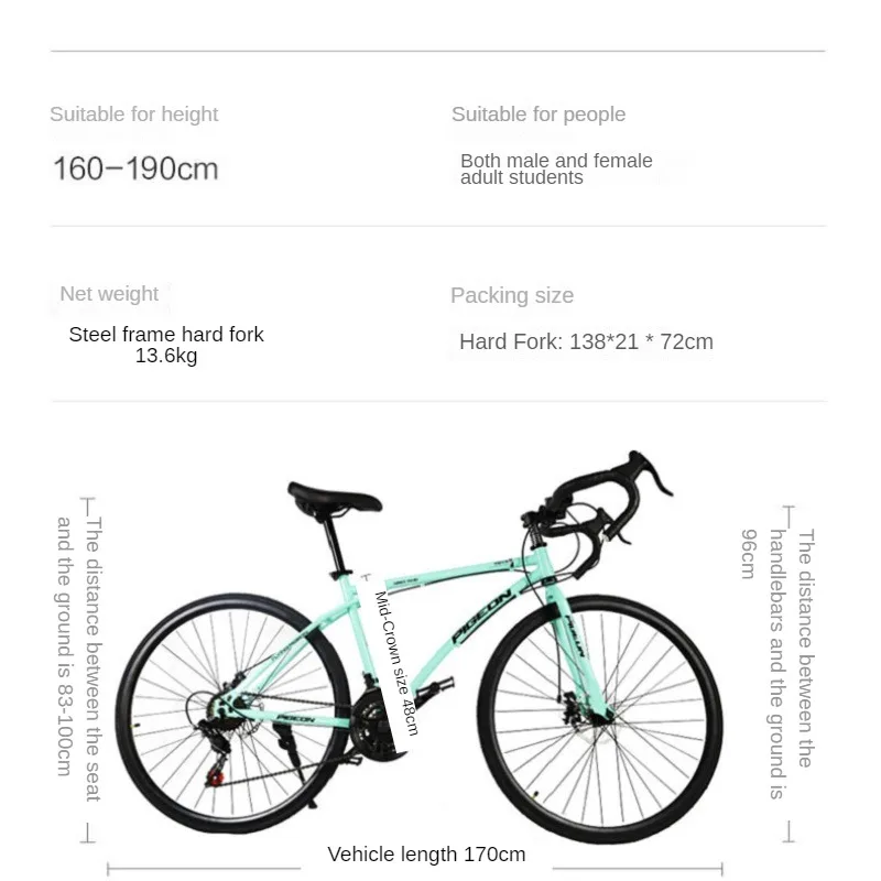 Vélo de montagne à double frein à disque avec pédale pour adultes Commutation à vitesse variable Vélo léger pour étudiants Voiture de sport de route 700C