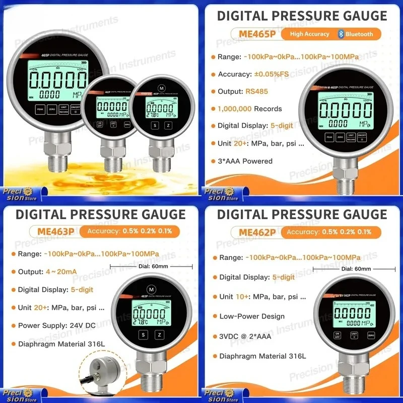 For Digital Vacuum Gauge Wireless Pressure Tester LCD Display IP65 Automotive Car Truck Engine Diagnostic Tool Manometer