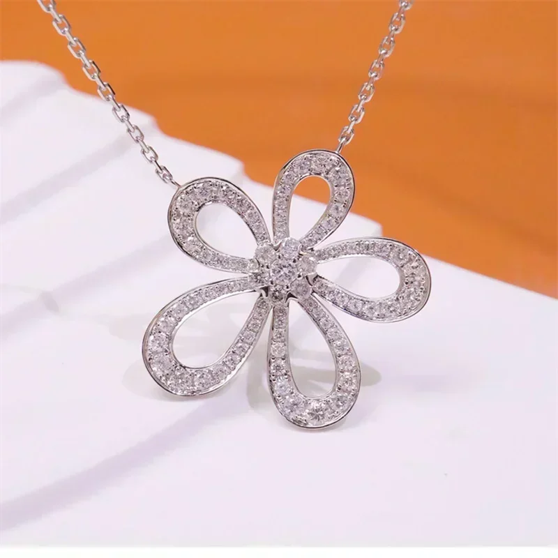 2-Piece Jewelry Set Cherry Blossom Earrings Necklace New Fashion Style Irregular All Diamond Inlaid High grade