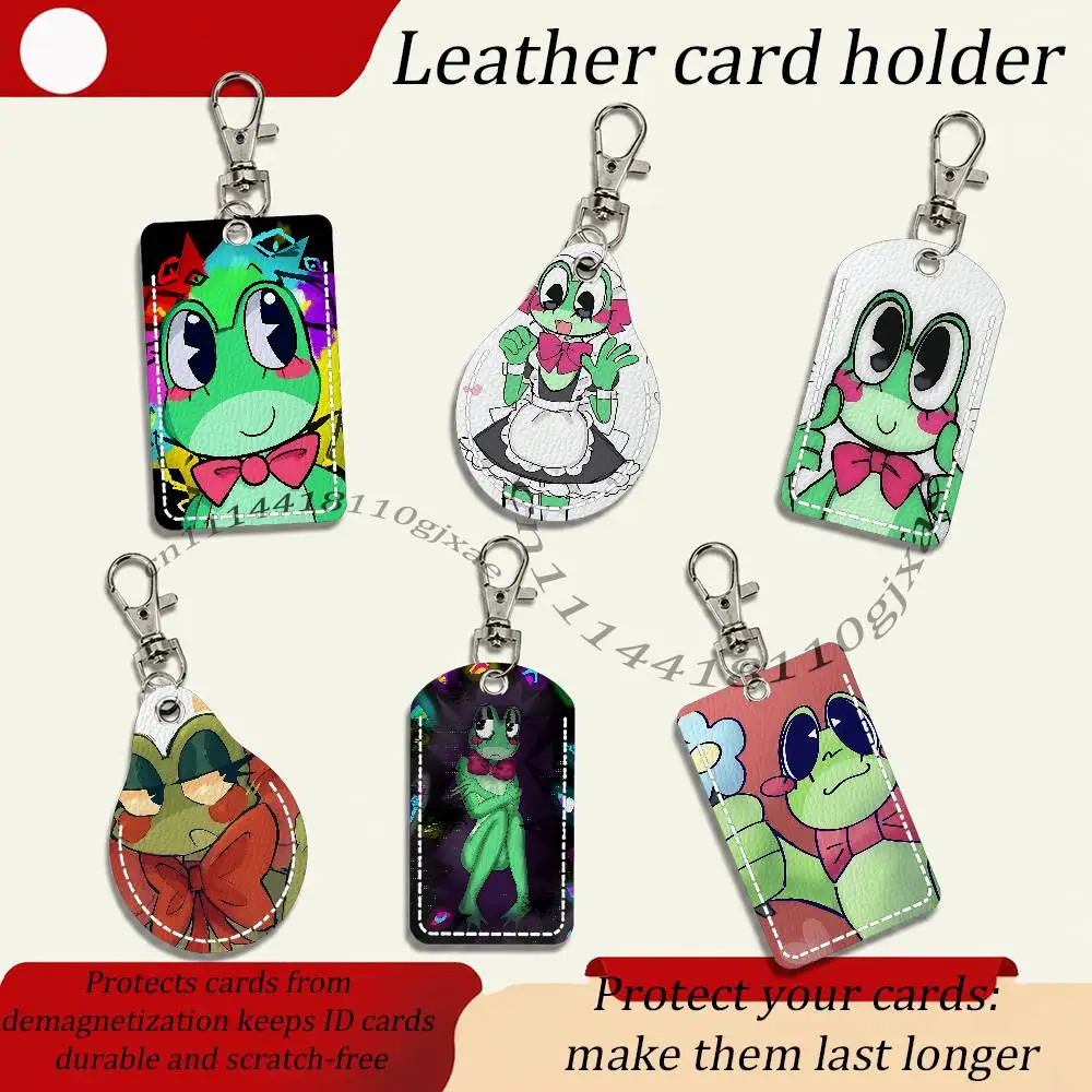 R-Ribbit Frog Rectangle ID Card Case Keychain Access Card Bag Key Tag Ring Leather Card Holder Key Ring