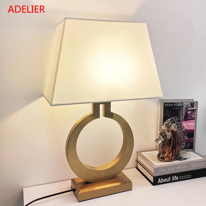 

Villa table lamp White cloth lampshade Nordic Bedroom Bedside Desk lamp Gold Home Decor Study Lighting fixtures