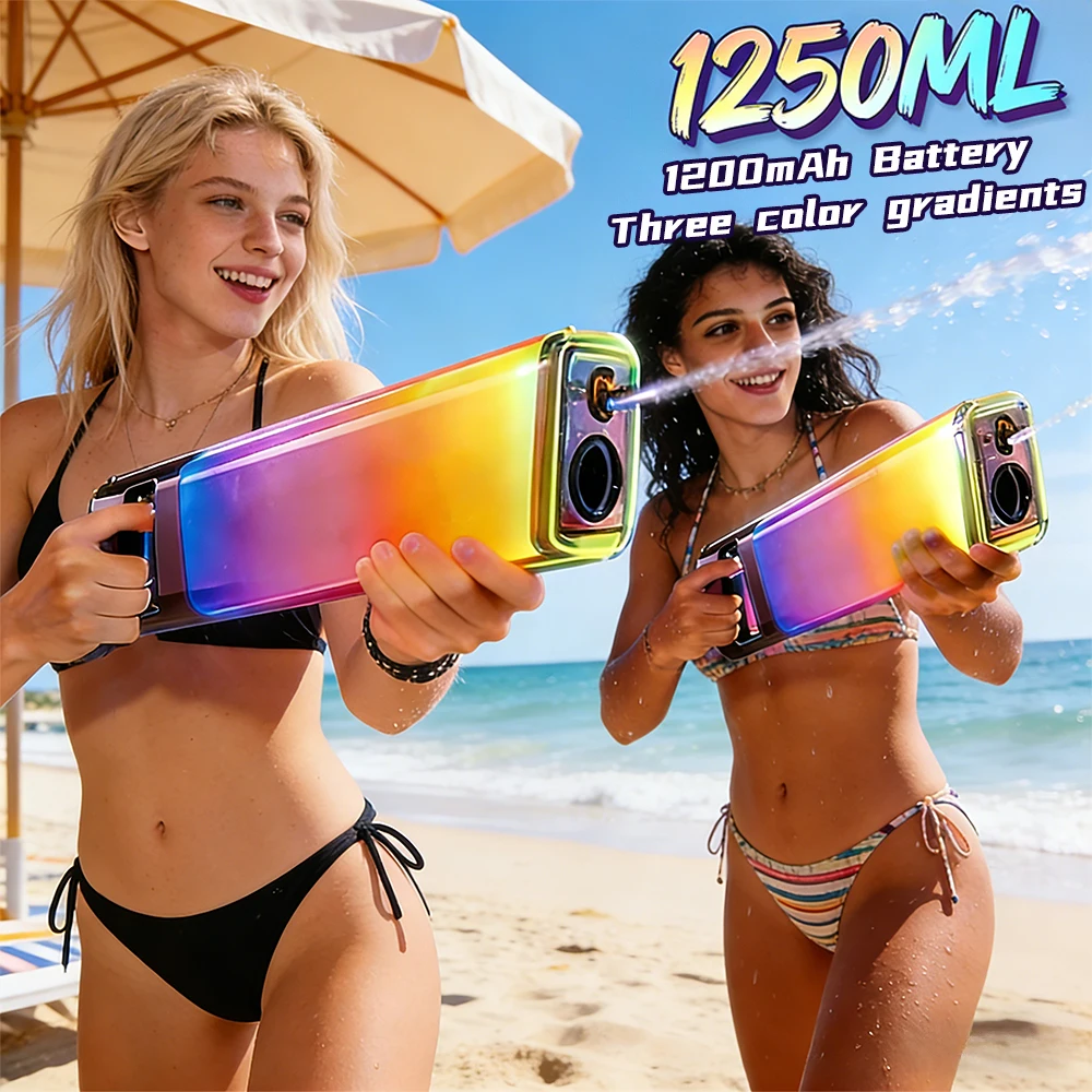 

Новый хит продаж 2026: Электрический водяной пистолет 1250 мл с LED-подсветкой и музыкой, автоматический водный бластер для детей и взрослых, игрушка для летних вечеринок