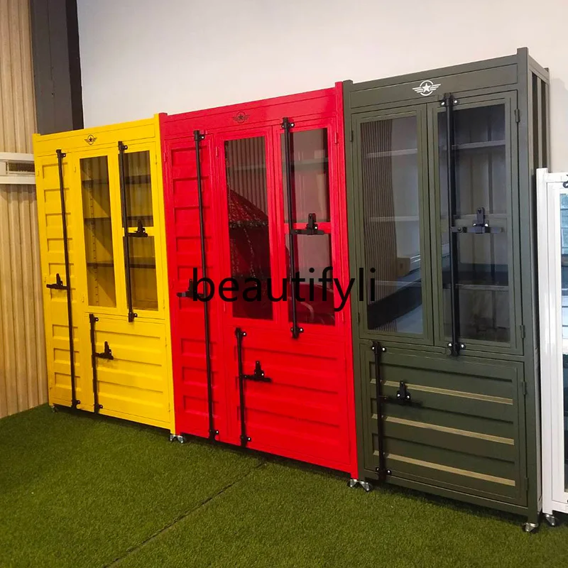 

Container Storage Cabinet Vintage File Iron Art Shoe Cabinet Industrial Style Sideboard