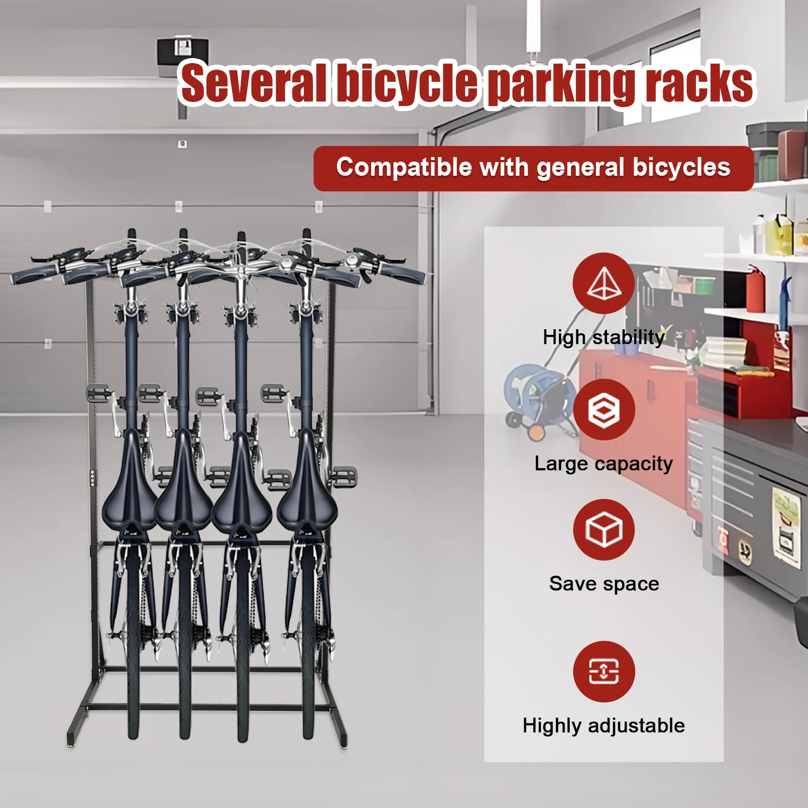 5-Fahrrad-Vertikalständer mit 5 robusten Haken aus Kohlenstoffstahl, Tragkraft 136 kg, freistehender Fahrradständer, platzsparender vertikaler Fahrradständer für die Garage – Detail 3