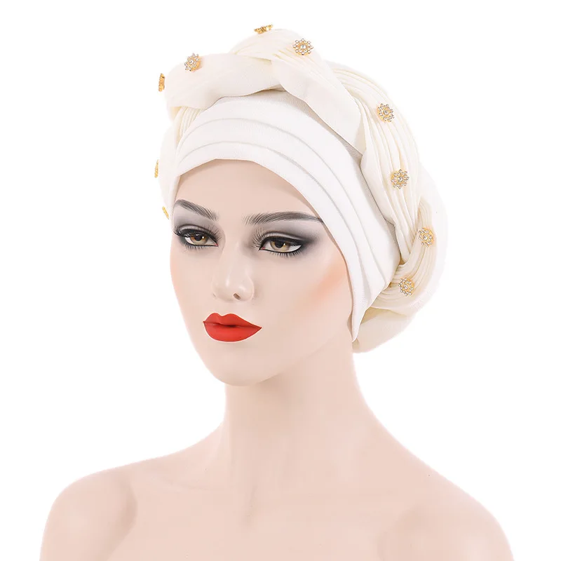 Africa Turban Cap Women African Turban Flower Knot Pre-Tied Bonnet Beanie Cap Headwrap Knot Pre-Tied Bonnet Beanie Cap for Women