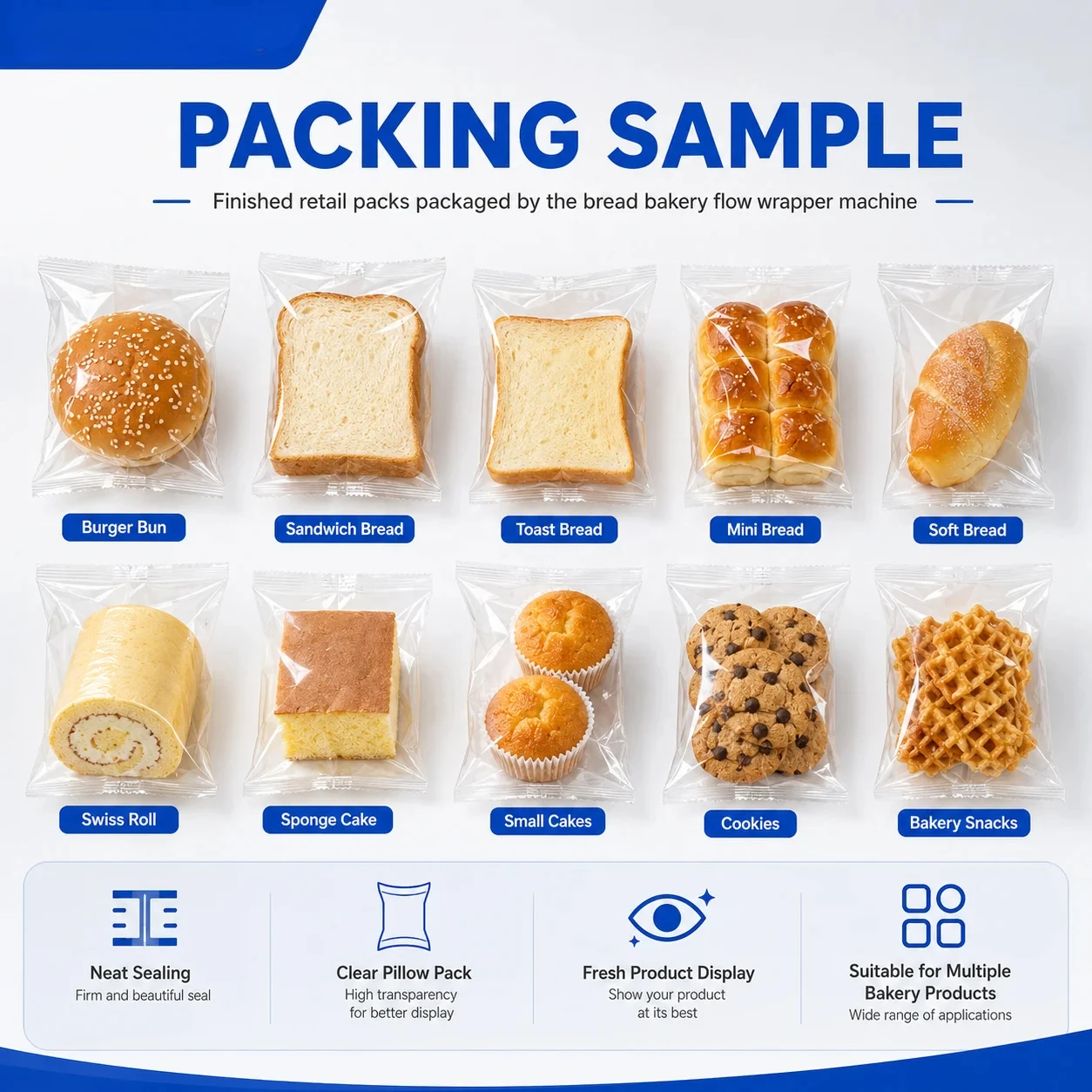 Toast Brownies Donut Muffins Sliced Flat Bread Sandwich Pillow Flow Wrapping Packaging Packing Machines Machine