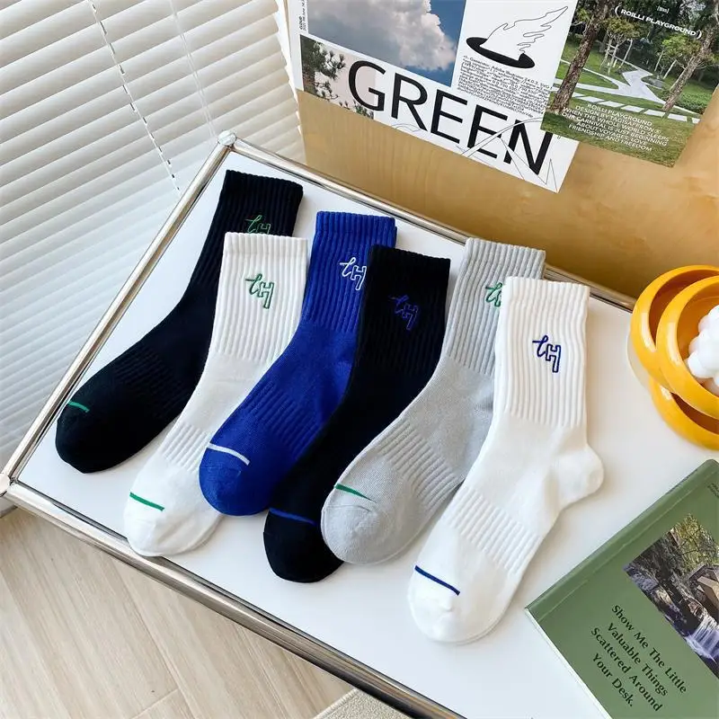 Men\'S Stockings Mid Calf Cotton Socks Sports Leisure Stockings For Men Absorb Sweat Breathable Basketball Socks High Elasticity