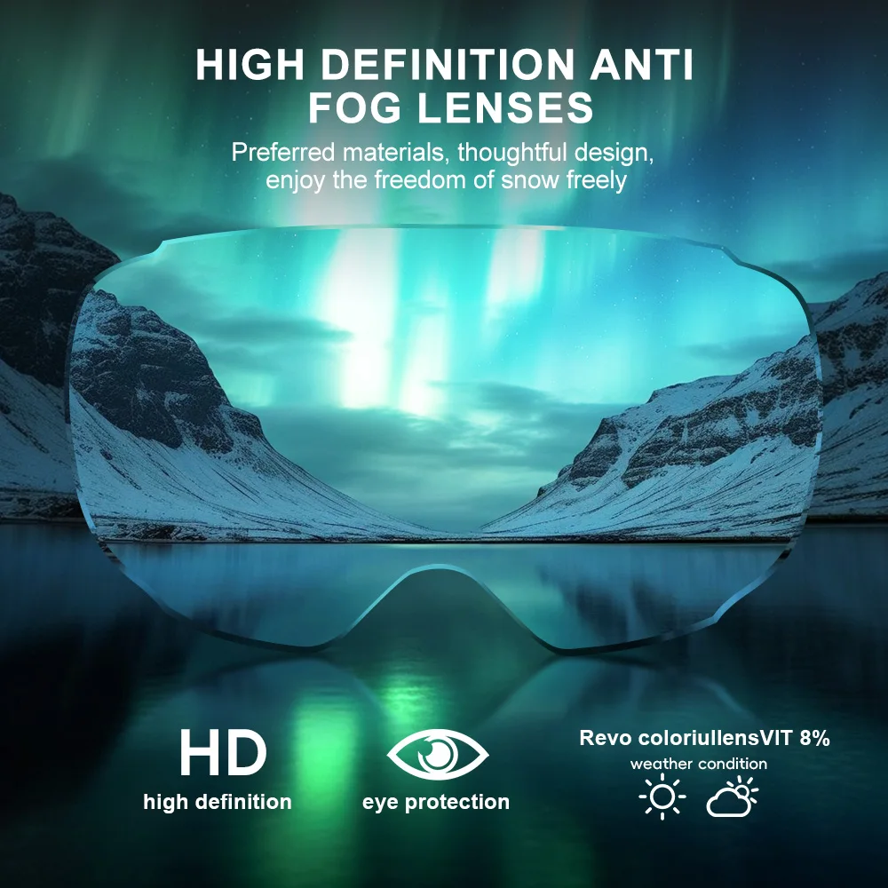 X-TIGER نظارات التزلج المغناطيسية مجموعة طبقات مزدوجة مكافحة الضباب على الجليد نظارات الثلج نظارات رياضية الكبار حماية