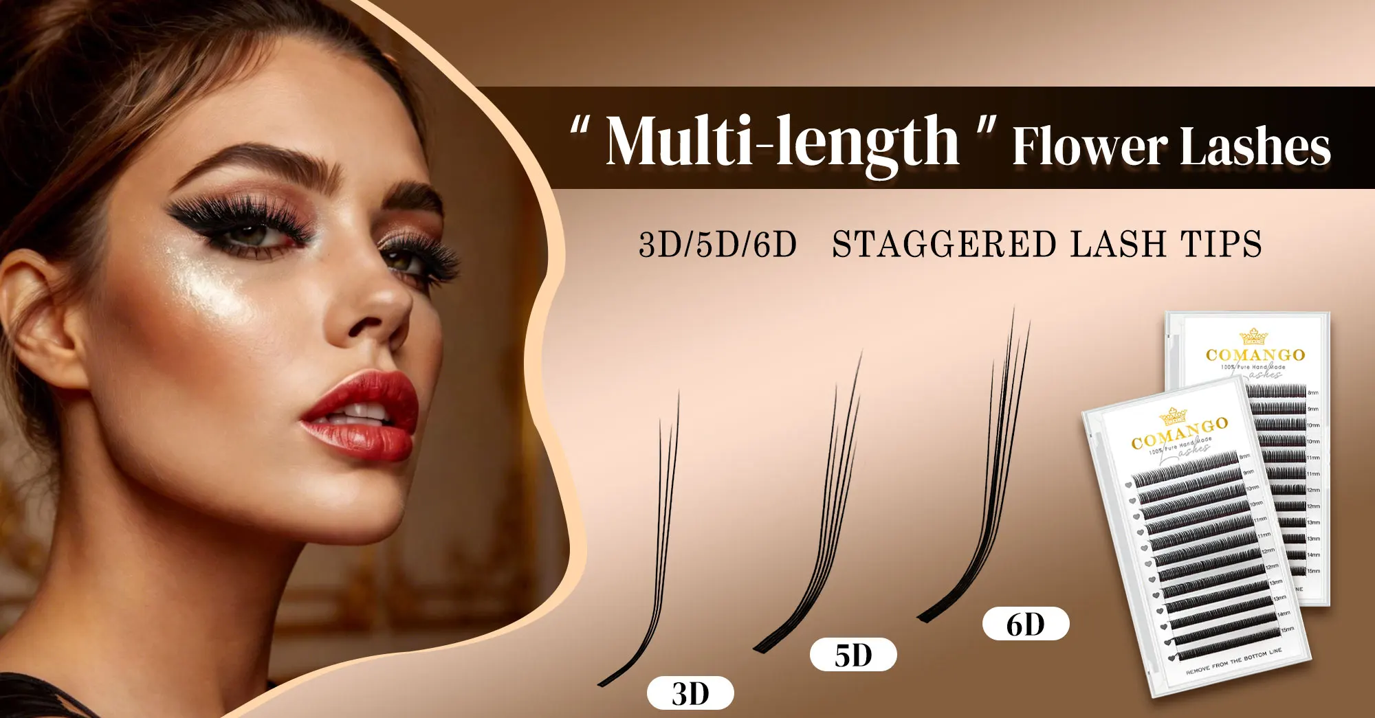 CoMango 3D/5D/6D-Wimpernverlängerung mit unterschiedlichen Längen, „Flower Fairy“-Wimpern, C/D/LC/LU-Spikes, vorgefertigte Volumenwimpern, Fuchs- und Nerzwimpern, Kosmetik – Detail 2