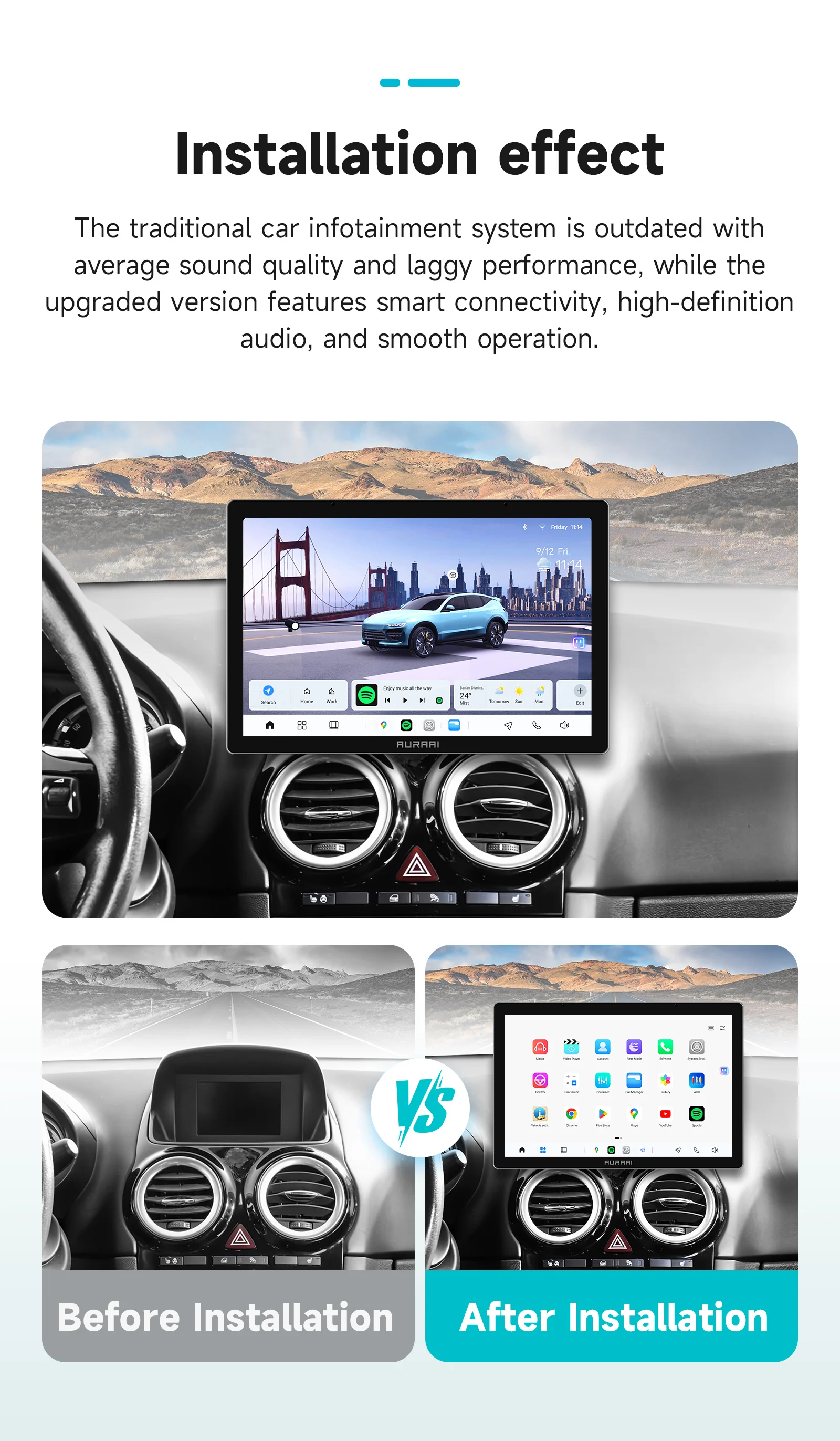 AURAAI 8G+256G Carplay 2Din Car Radio For OPEL CORSA D 2007-2012 Android 13 AUTO Navi Multimedia Player Stereo 4G ADAS 360Camera