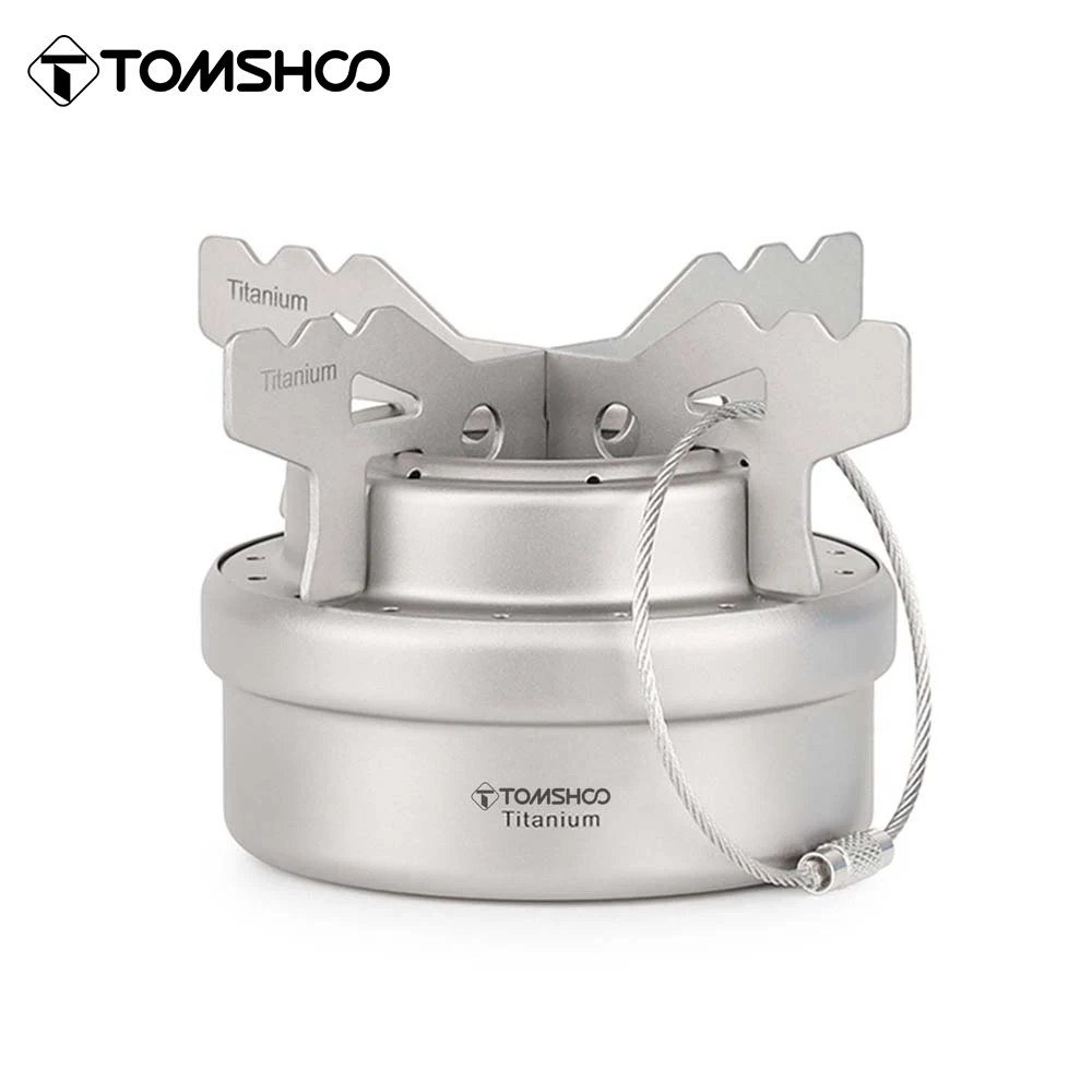 Tomshoo Portable Mini Titanium Alcohol Stove w/ Lid Cross Stove Stand Rack Outdoor Camping Hiking Backpacking Cook Alcohol Stove