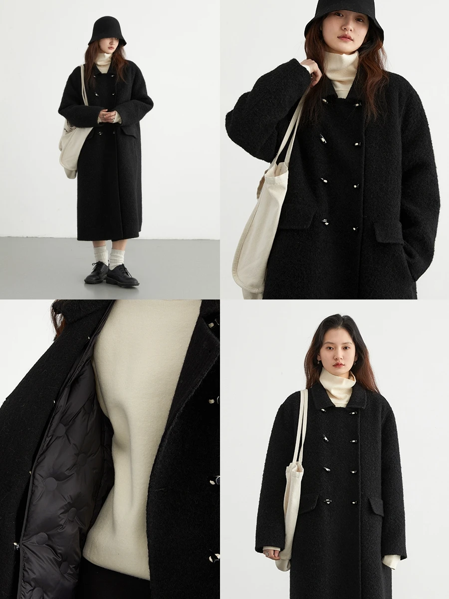 CHIC VEN Women Woolen Coats Solid Double-breasted Loose Retro Polo Collar Wool Woman Long Ladies Coat Spring Autumn 2024