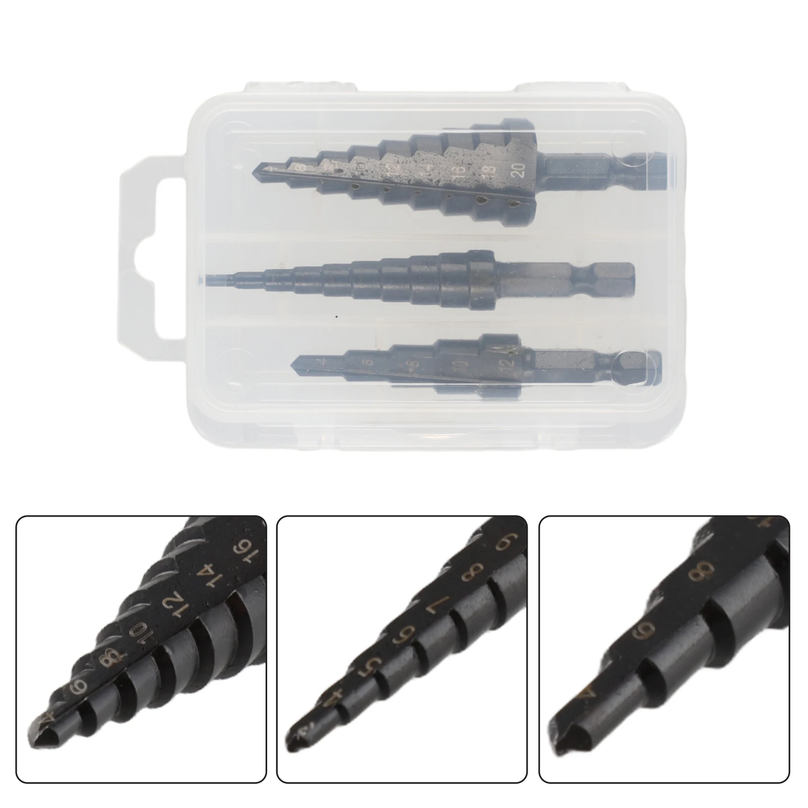 Drill Set Step Drill Bit Two Flute With Storage Box 3-12mm 4-12mm 4-20mm Hole 3Pcs Cutter HSS Steel Step Drill Bit