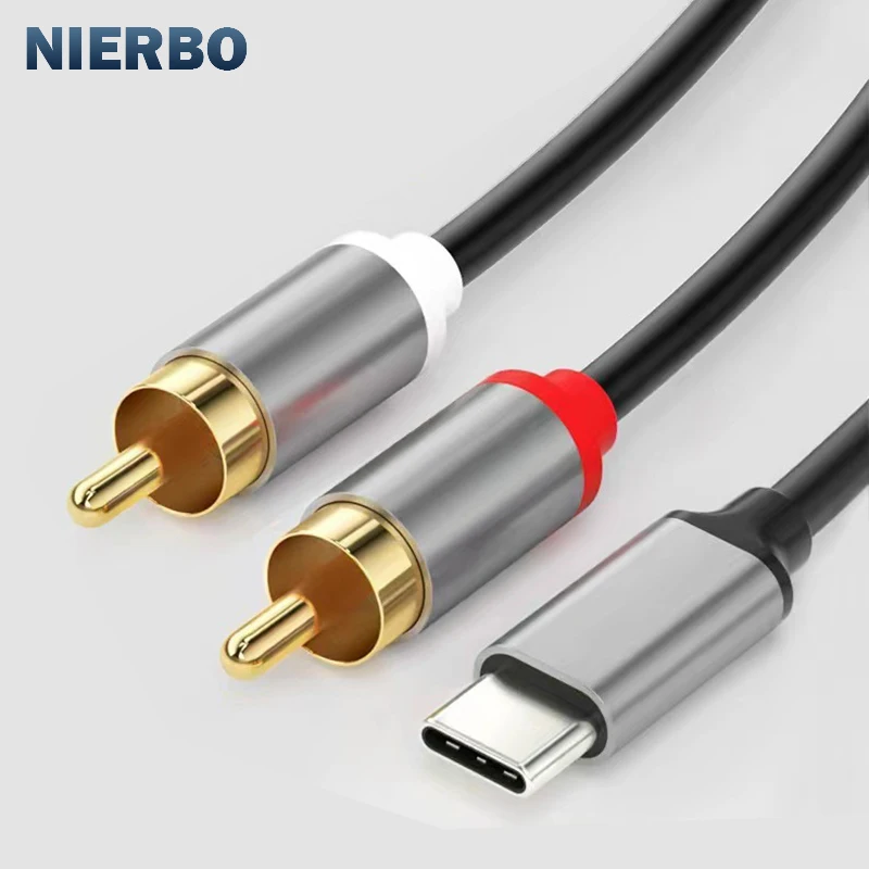 NIERBO USB C to 2RCA Male Jack Plug Adapter Type-C to RCA Male to Male Y RCA Splitter for Car Auxiliary Stereo Speaker Amp Cord