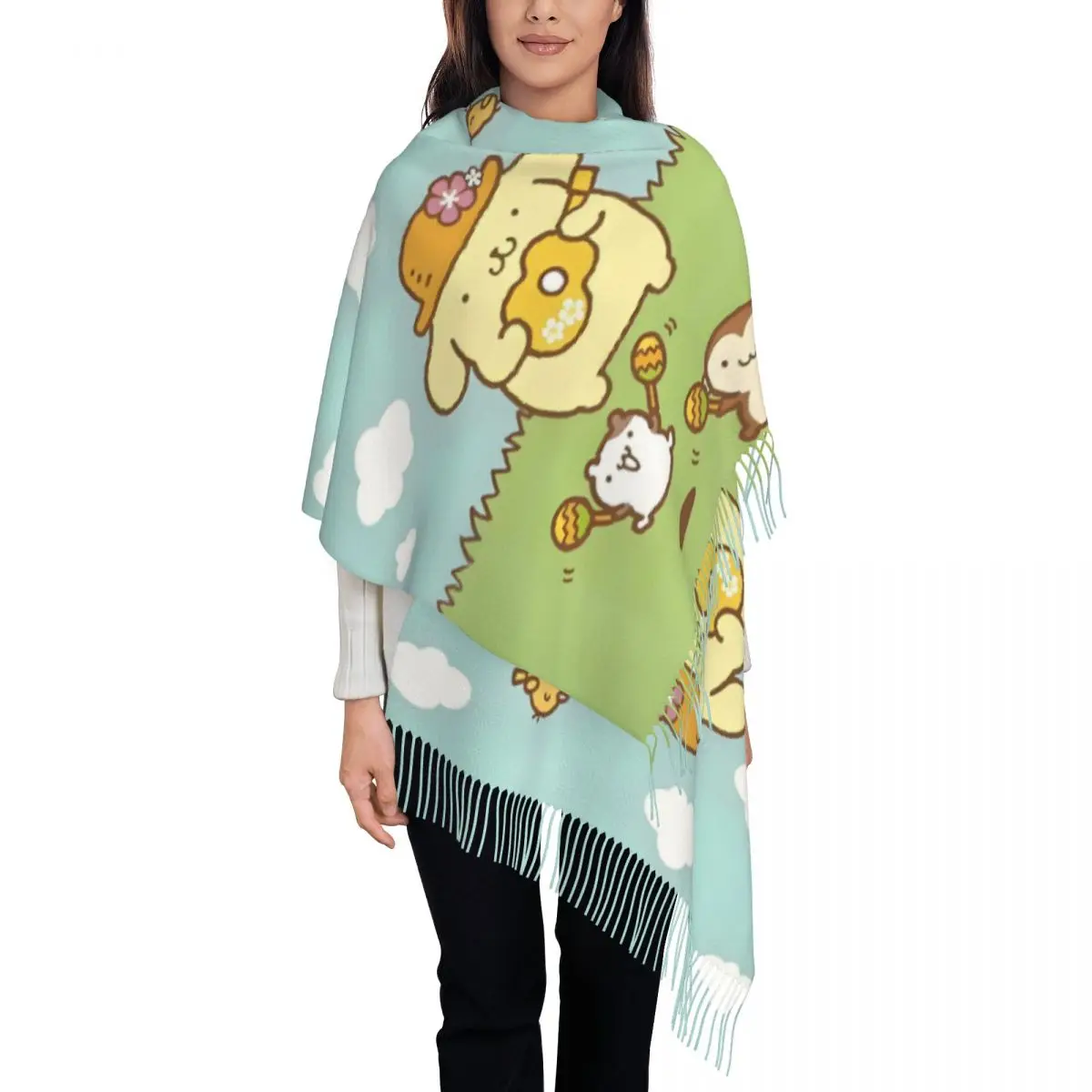 

Шарф на заказ для женщин, длинные зимне-осенние теплые шаль с кисточками, унисекс, аниме, кавайные шарфы