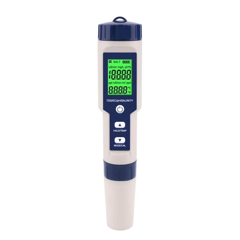 

Digital Water Quality Tester 5-In-1 TDS/EC/PH/Salinity/Temperature Meter ABS For Pools Aquariums Drinking Water