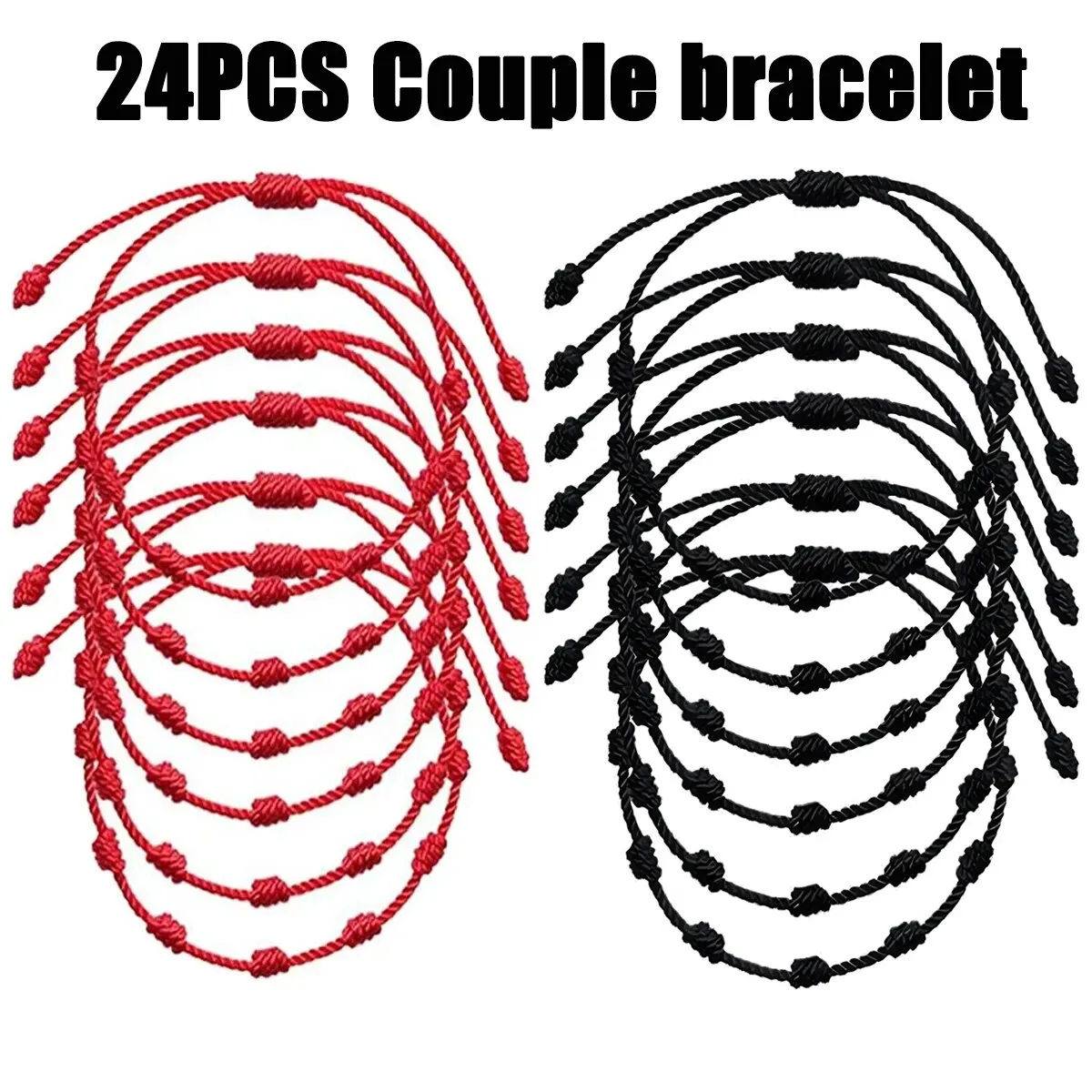 24pcs Handmade Black And Red Couple Lucky Knot Bracelets