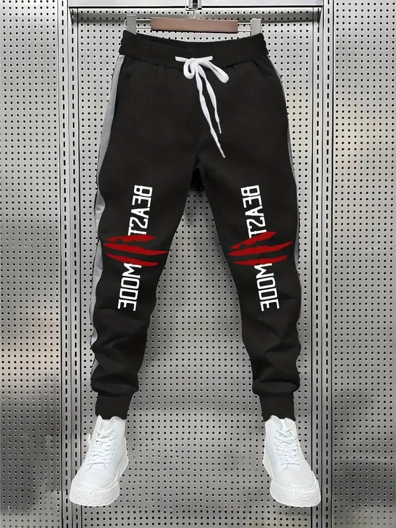 

Осенние модные мужские брюки с принтом Beast Scratch, удобные теплые брюки на шнурке, уличные уличные брюки, мужские спортивные штаны