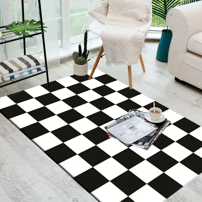 

Modern Living Room Carpet Decoration Home Black and White Checkered Carpets for Bed Room Large Dirt Resistant Entrance Door Mat