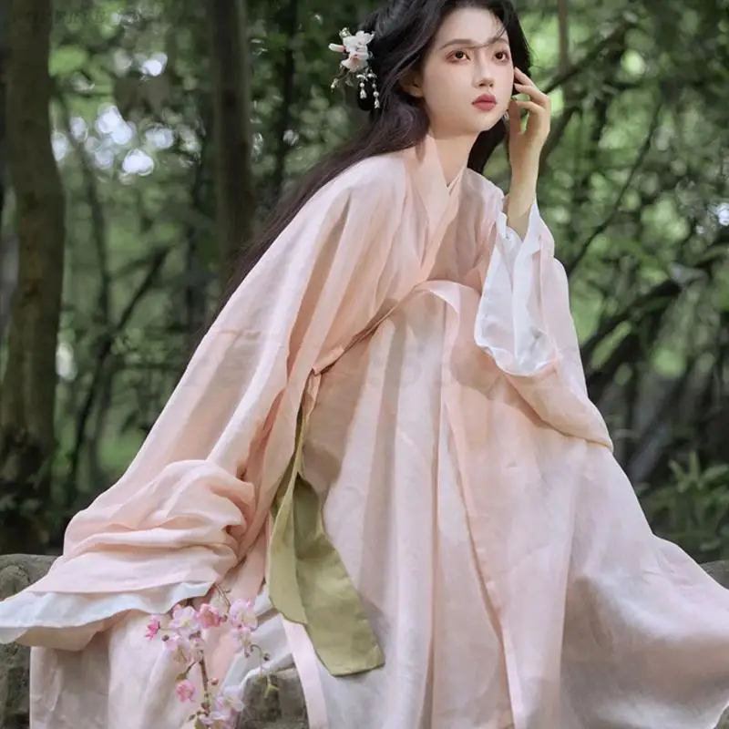 مجموعة وي جين هانفو الوردية الأنيقة من سلالة تانغ الملابس التقليدية القديمة على الطراز الصيني فستان هانفو أزياء تنكرية للنساء