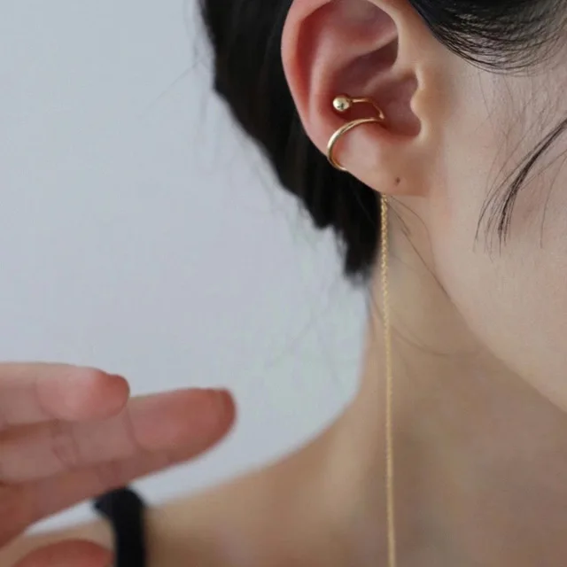 New Korean Fashion Vintage Gold Silver Color Long Chain Tassel Ear Cuff Clip on Earrings for Women Boho Circle Earcuff Jewelry