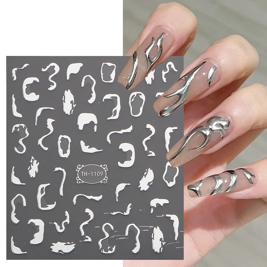 Naklejki na paznokcie 3D z metalową linią Sliver Thorns Vine Curve Stripe Lines Tape Swirl Sliders Manicure Adhesive Nail Art Decals