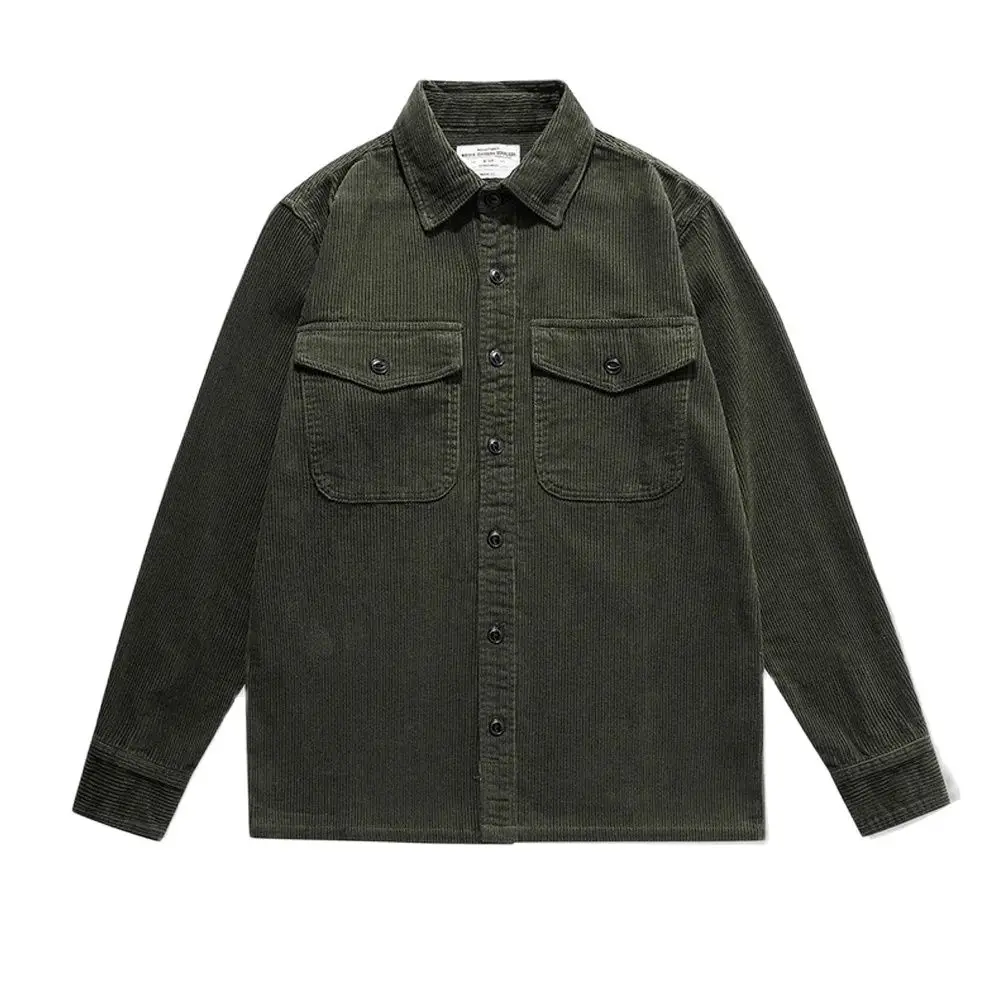 

Ladiguard 2024 New Spring Men Fashion Ruched Stripes Corduroy Jacket Men's Moto & Biker Jackets Army Green Pocket Outerwear