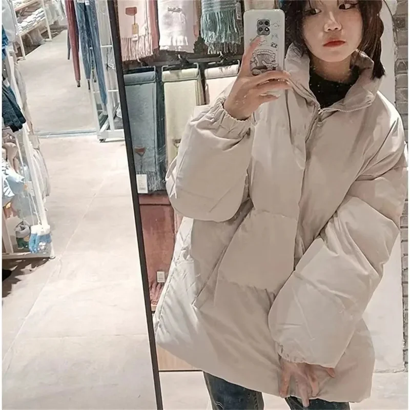 Down Cotton Coat for Women 2023 New Thickened College Style Standing Collar Pink Loose Versatile Student Cotton Coat Trend P20