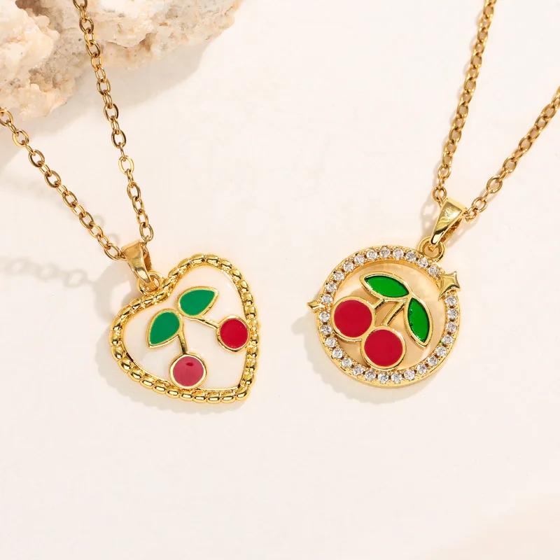 Spring and Summer Countryside Style Necklace, Women's Fashionable Love Cherry Design, Simple and Versatile Collarbone Chain