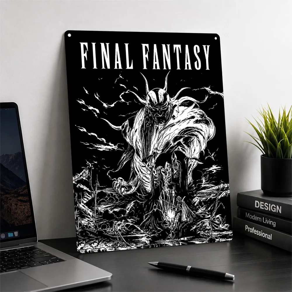 Final Fantasy Dark Fantasy Art 3D Printed Texture Poster Personalized Wall Art Retro Metal Tin Signs for Room Ornaments Decor