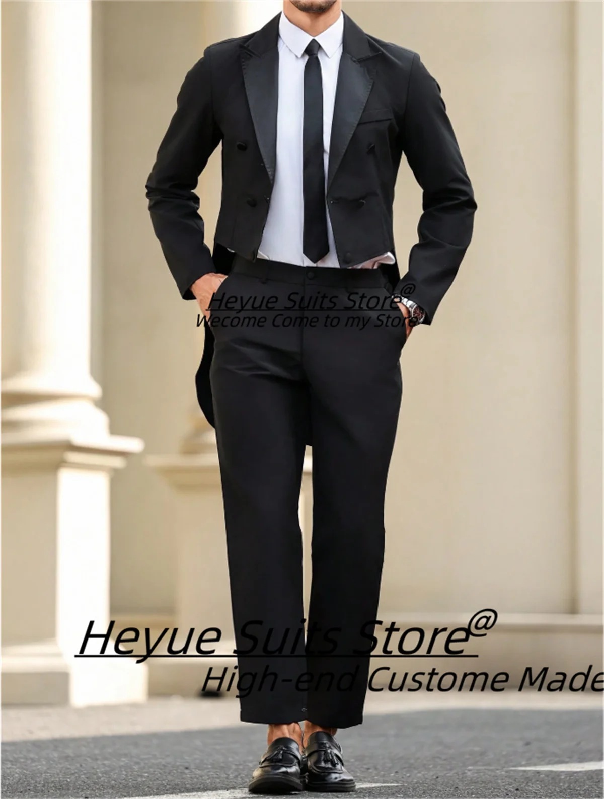 High-end Black Prom Men Suits Slim Peak Lapel Groom Party Tuxedos 2 Pieces Sets Handsome High Qublity Male Blazers Costume Homme