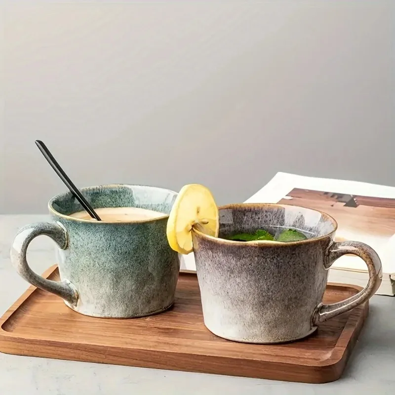 Ensemble de 2 tasses à café en céramique à glaçure réactive, tasses en grès artisanales pour couples, tasses à thé et à lait isolées multifonctionnelles pour couples