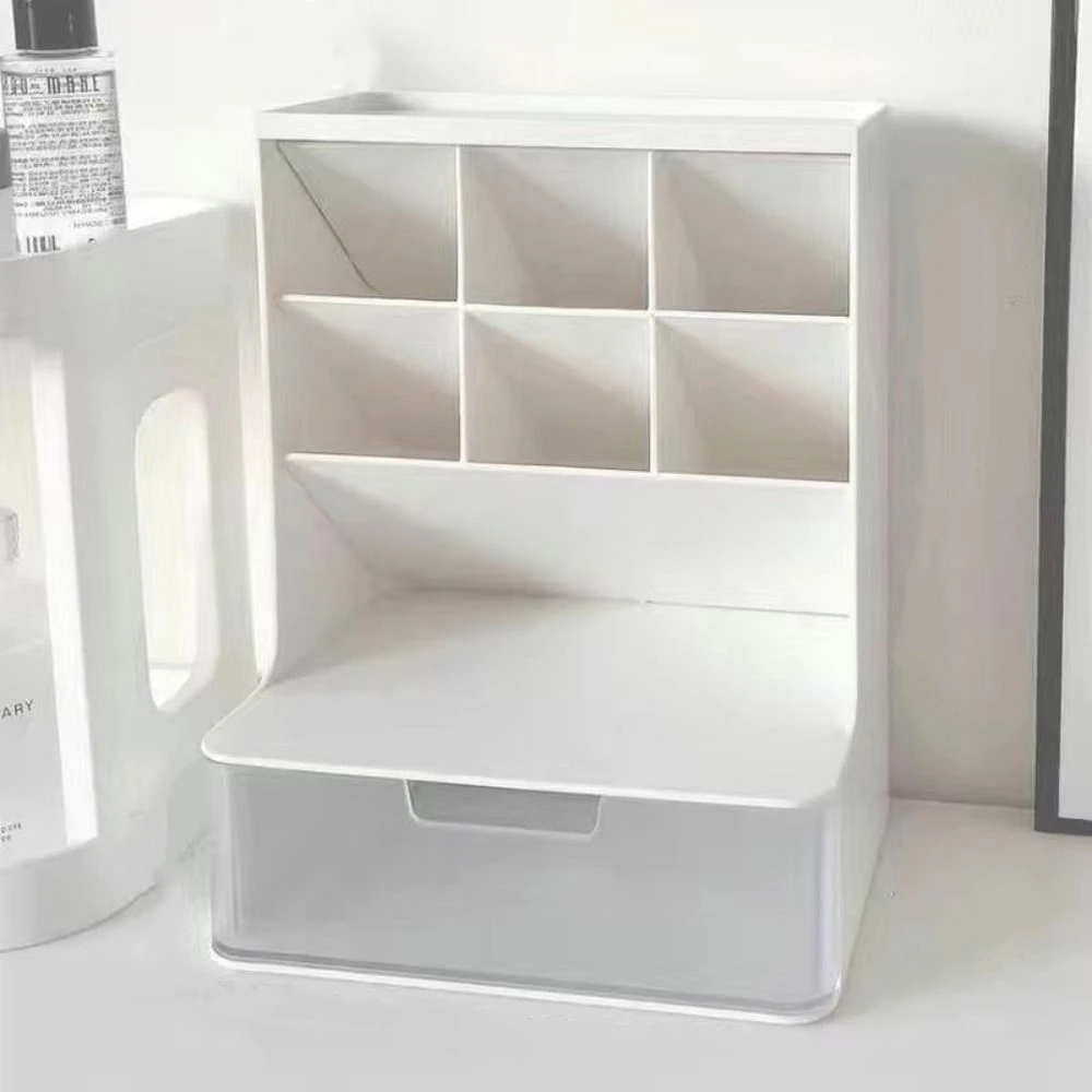 

6-Grid Desktop Storage Drawers Stackable Design Oblique Insertion Cosmetics Storage Box Solid Color Large Capacity