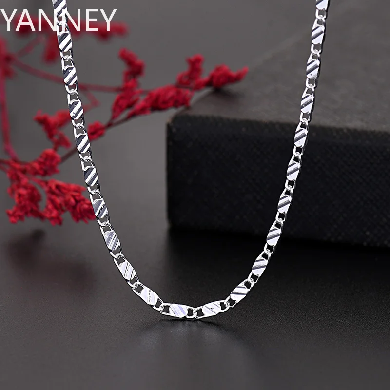 

New fine 925 Sterling Silver 2MM flat Clavicle chains Necklaces for Men Women wedding party Jewelry Christmas gifts 40-75cm