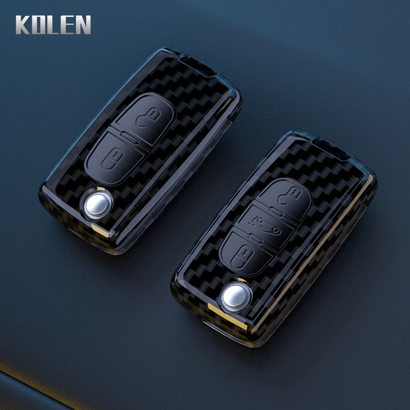 ABS Carbon Fiber Car Flip Key Case Cover For Peugeot 107 207 307 308 407 607 3008 5008 For Citroen Xsara Picasso C3 C4 C5 C6 C8