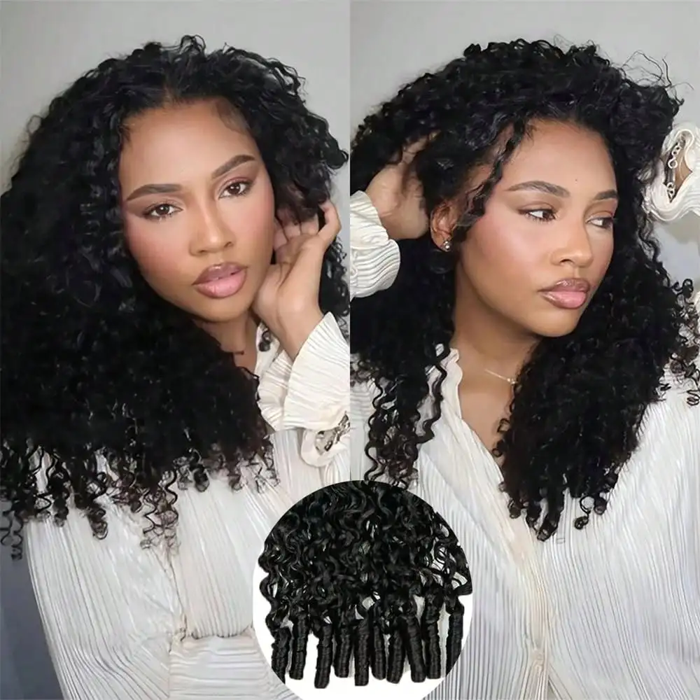 Burmese Curly Crochet Human Hair Pre Looped Feather For Black Women Pre Separated Pre Looped Knotless Burmese Curly Hair 10-30 inches For Braiding view 6