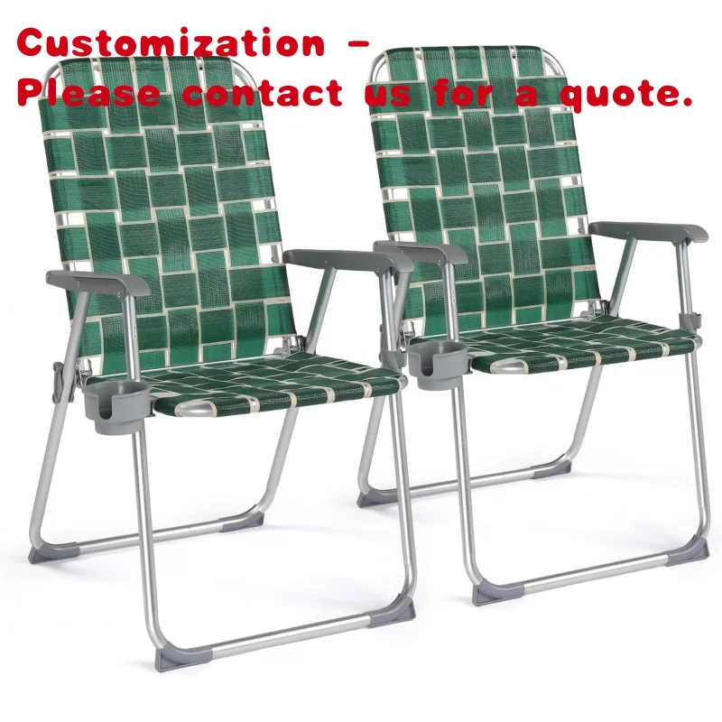 custom.Aluminum Patio Lawn Chairs Folding Set of 2 with Detachable Cup Holder Webbed Beach Folding Outdoor Portable Camping Chai