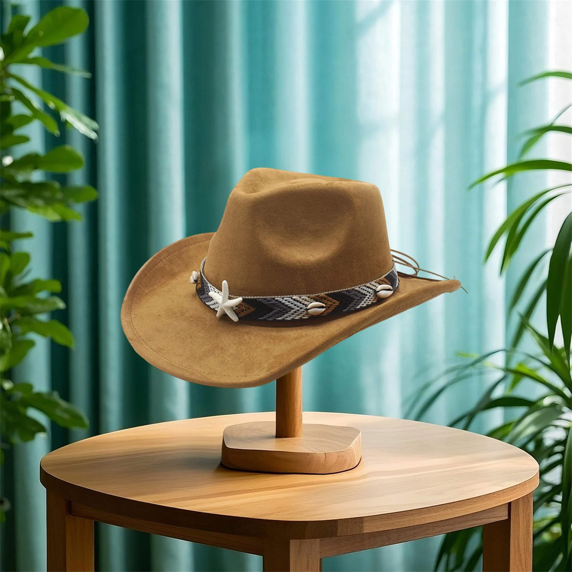 Chapeau de cowboy de style vintage pour casquette Fedora rétro unisexe avec coquille de conque et embellissements d'étoile de mer