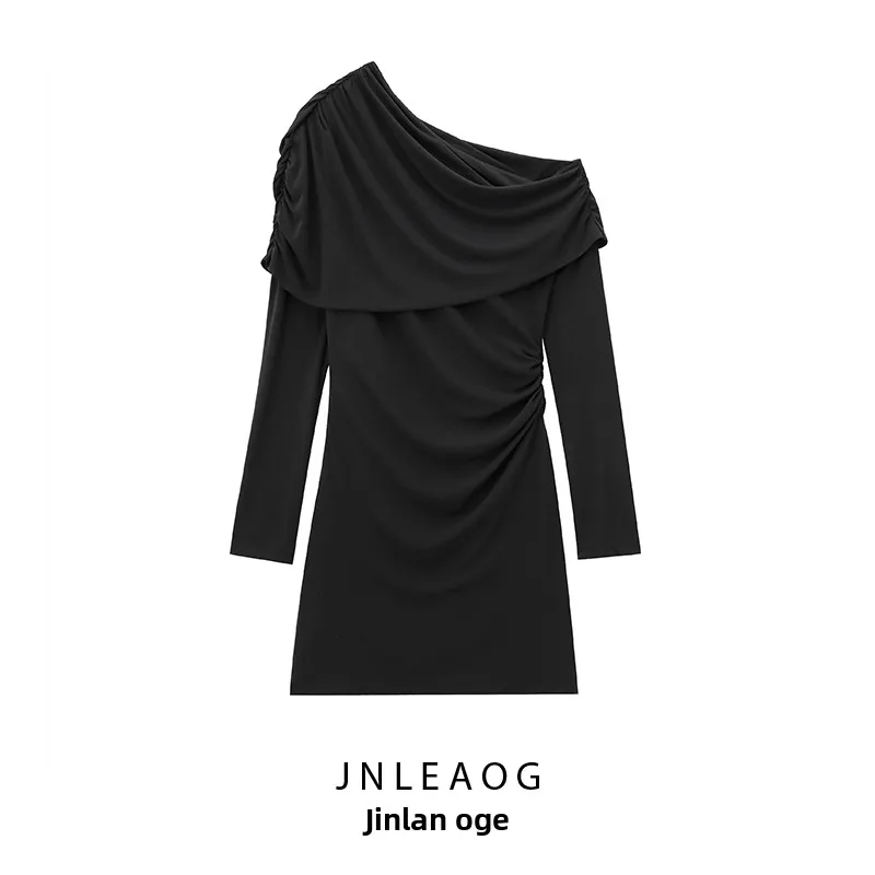 JNLEAOG Vestido Asimétrico Nuevo de Otoño con Diseño Pado Decorativo, Moda Femenina, Cintura Alta, Estilo H, Poliéster, Ma...