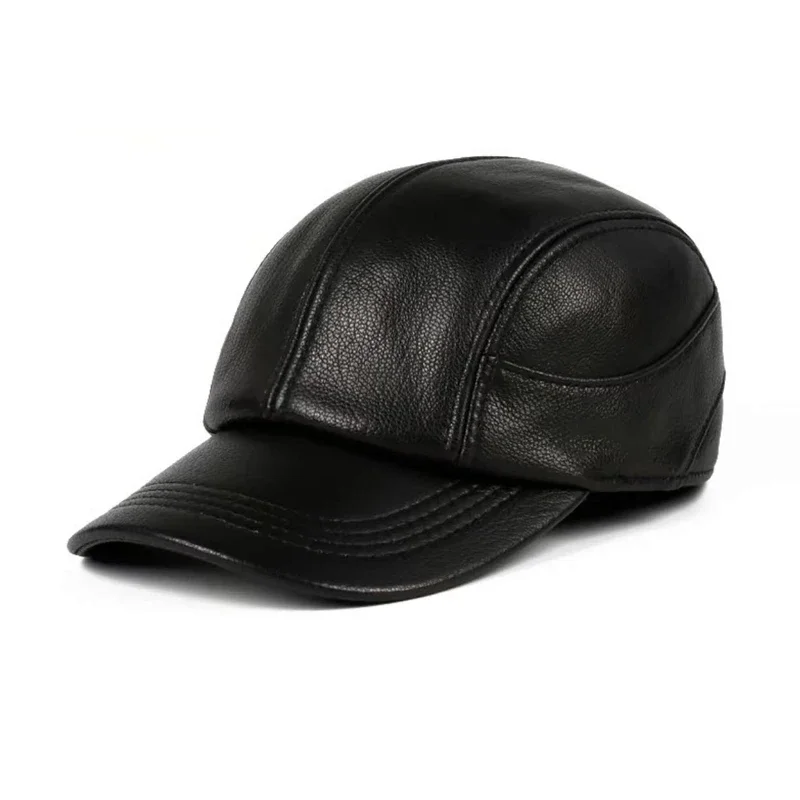 2024 Genuine Leather Baseball Cap Cowhide Hats for Men Brown Black High Quality Real Leather Mens Brand Winter Hat