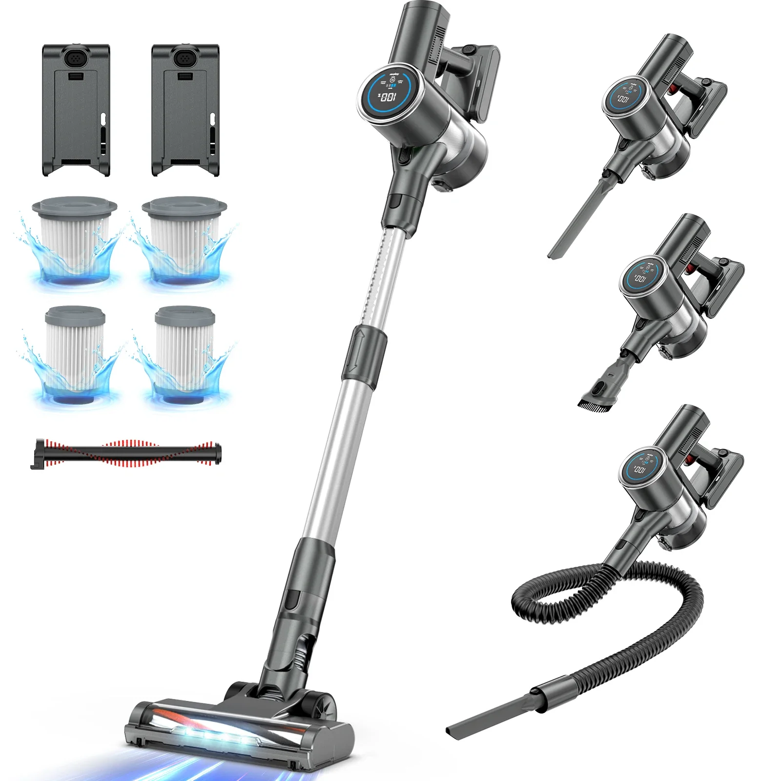 450W 33Kpa Cordless Stick Vacuum Cleaner with LED Display Brushless Motor 100min Runtime for Pet Hair Carpet Floor