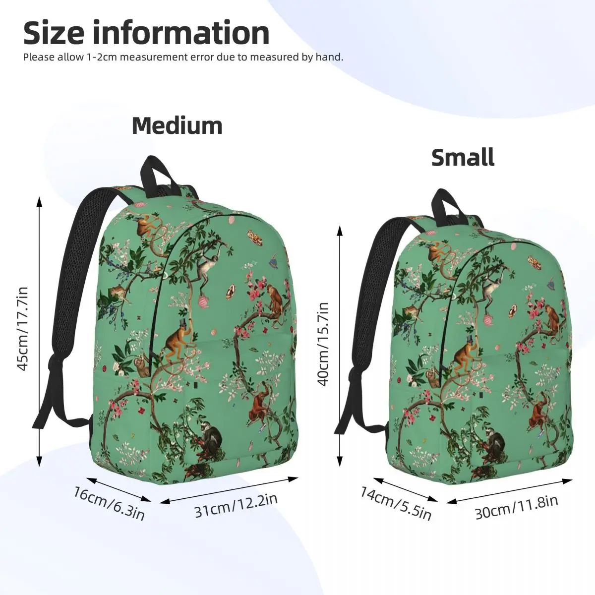 Monkey World Green Backpack Daypack Large Capacity Kids BookBag School Bag Shoulder Bags for Boys Girls