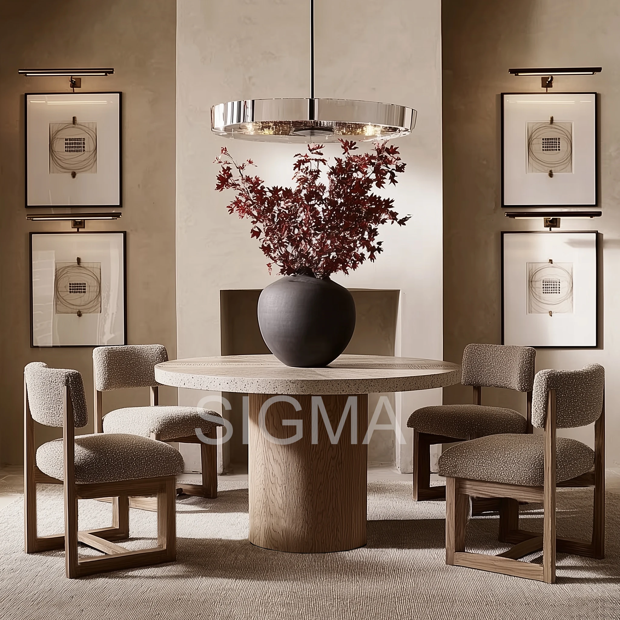 Modern Master Design Wood Dining Table Set Customized Fabric Color Durable for Dining Room Villa Hotel Use