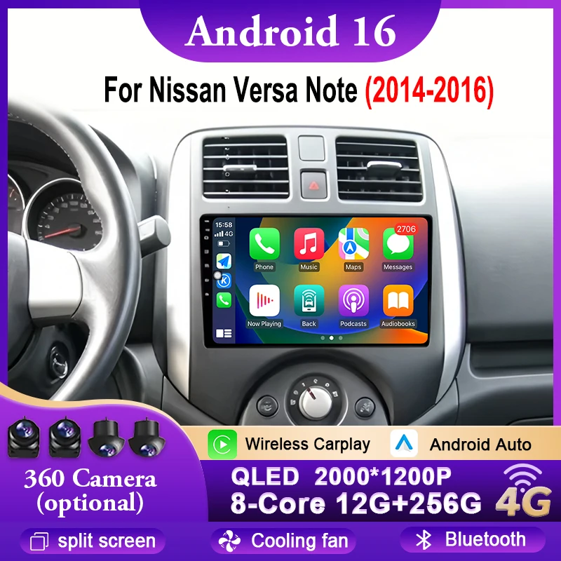 Android 16 Carplay Car Auto Radio For Nissan Versa Note 2014-2016 Multimidia Player GPS Navigation Carplay Bluetooth WIFI