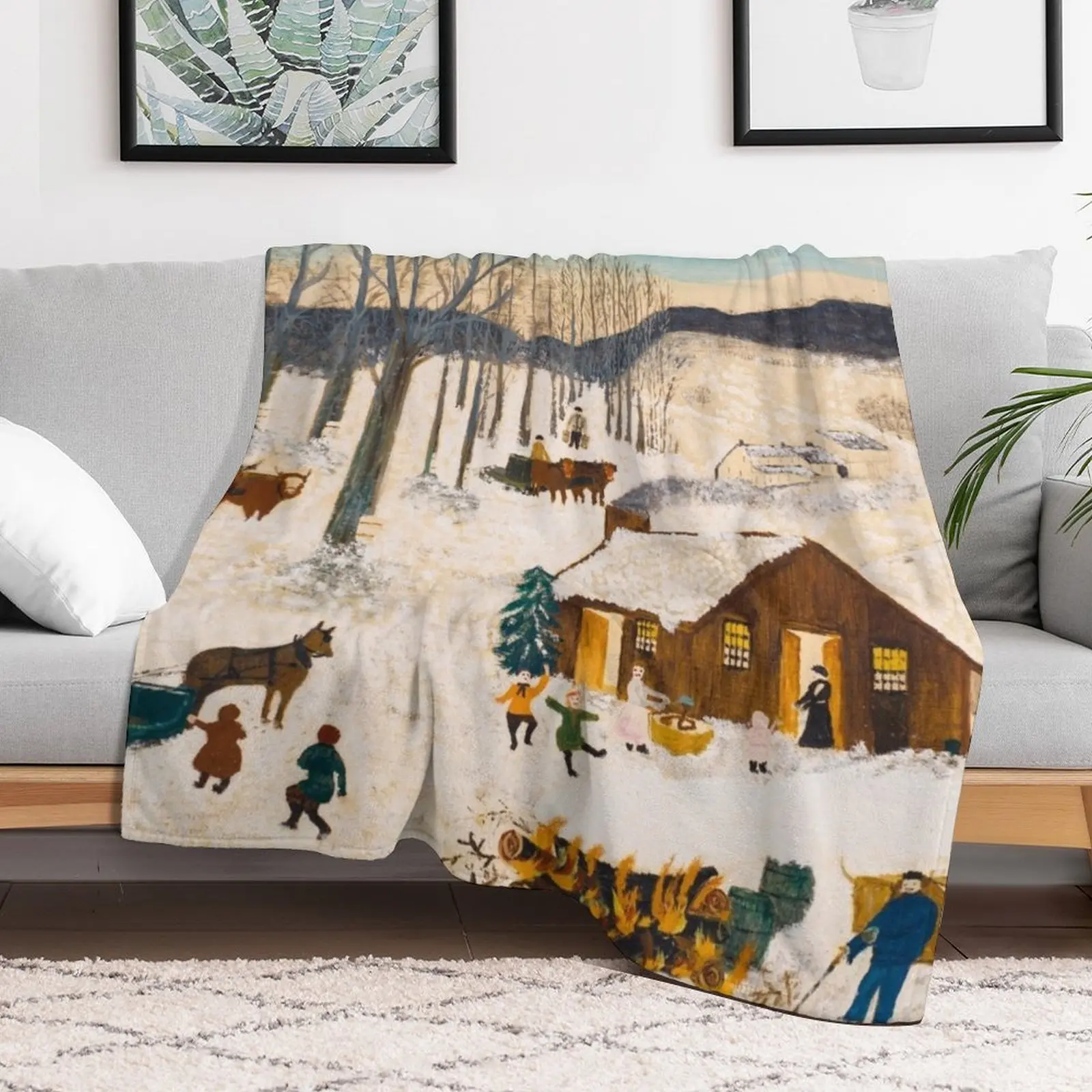 Anna Mary Robertson 'Grandma' Moses Sugaring Off American Folk Art Throw Blanket valentine gift ideas Flannels Blankets