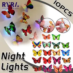 Butterfly Night Lights Pasteable 3D Butterfly Wall Stickers Lamps 1-10PCS Home Decoration DIY Living Room Wall Sticker Lighting