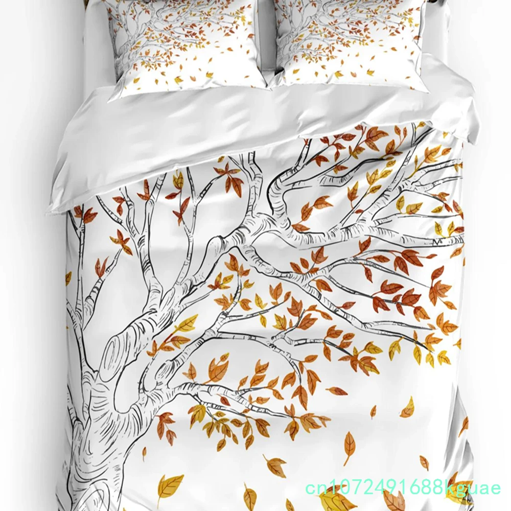Autumn Plant Tree Leaves Duvet Cover With Pillow Case Custom Comforter 3pcs Bedding Set Quilt Cover Double Bed Home Textile