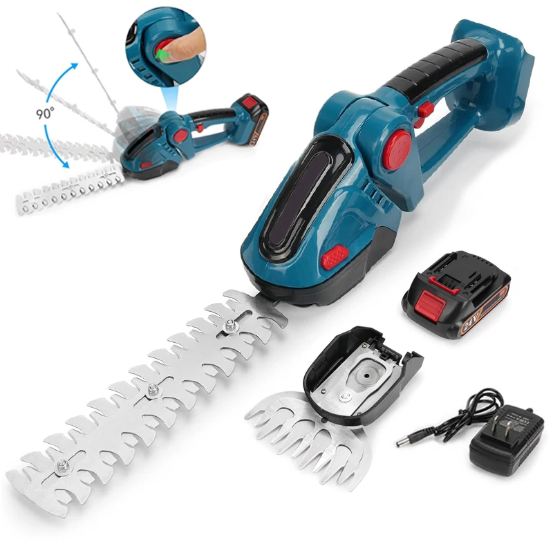 Cortasetos Eléctrico Inalámbrico 2 en 1 de 200 mm con Batería de Iones de Litio, Kit Cortacésped, Compatible con Batería Makita de 18 V, Herramienta para Recortar Arbustos de Jardín