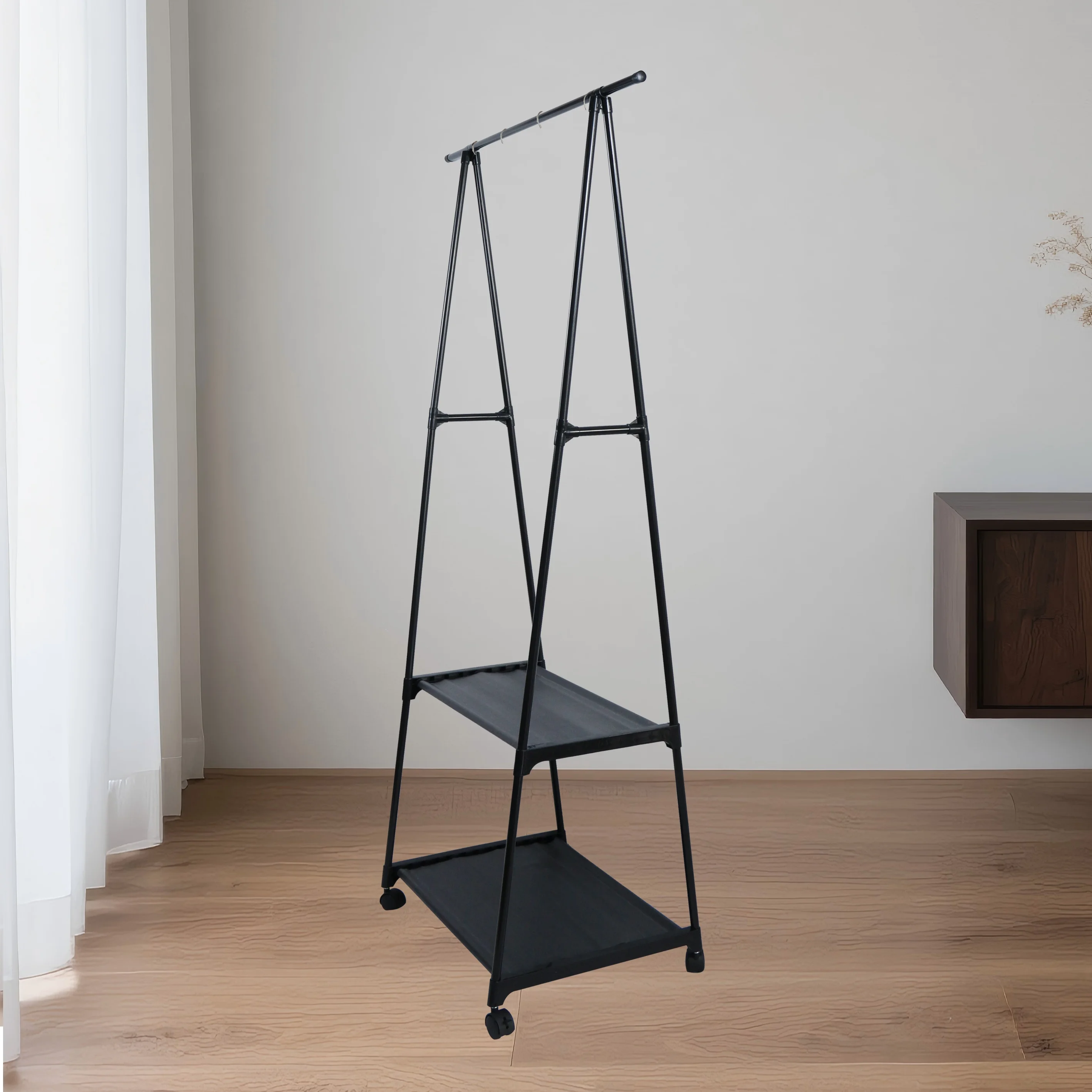 Customizable Three-layer Coat Rack Floor Pulley Mobile Multi-layer Hanger Simple Modern Stand-alone Detachable Coat Rack