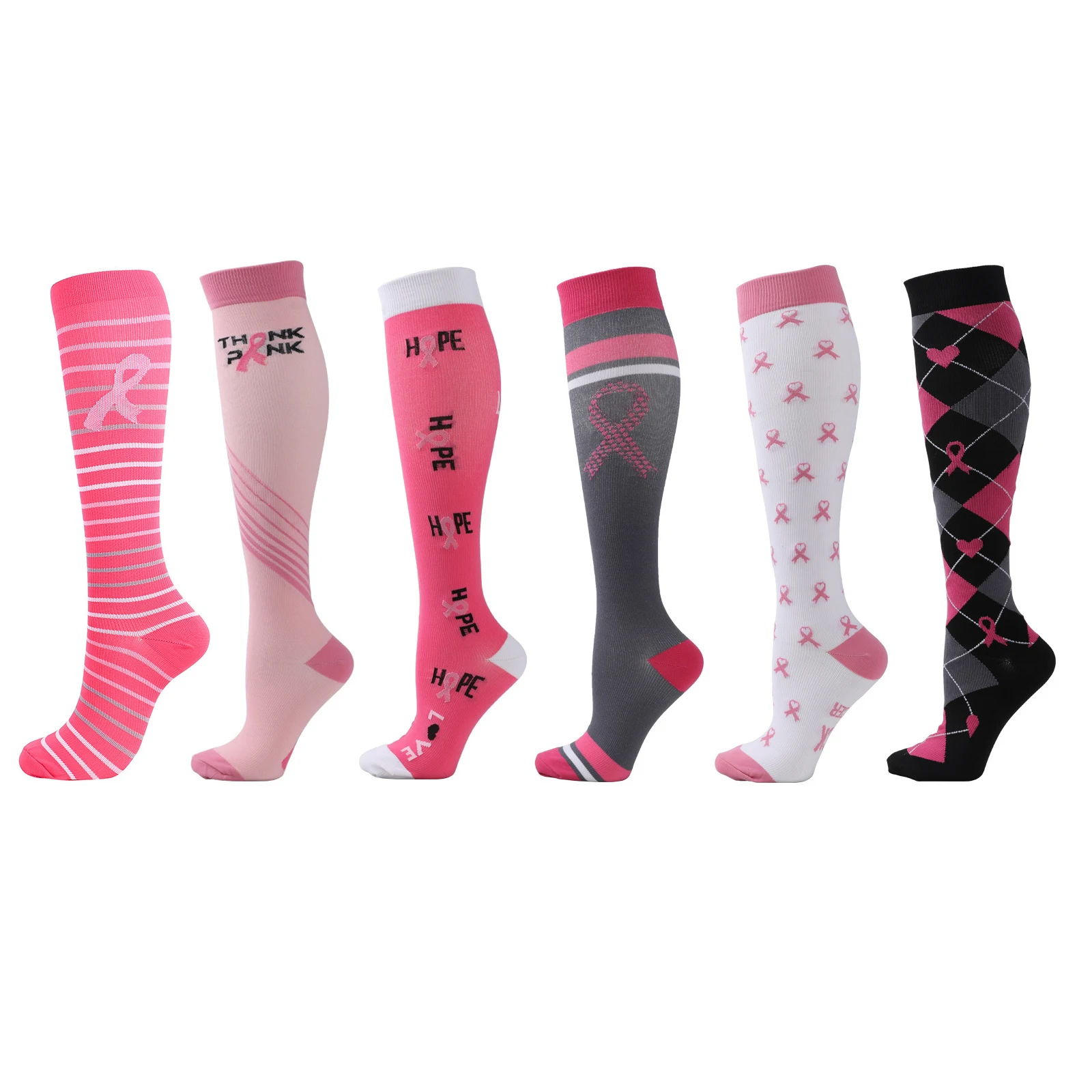 6pcs Women's Cycle Compression Socks High Tube Knee-high Compression Socks 20-30mmHg Cycle Medical Running Care Exercise Support